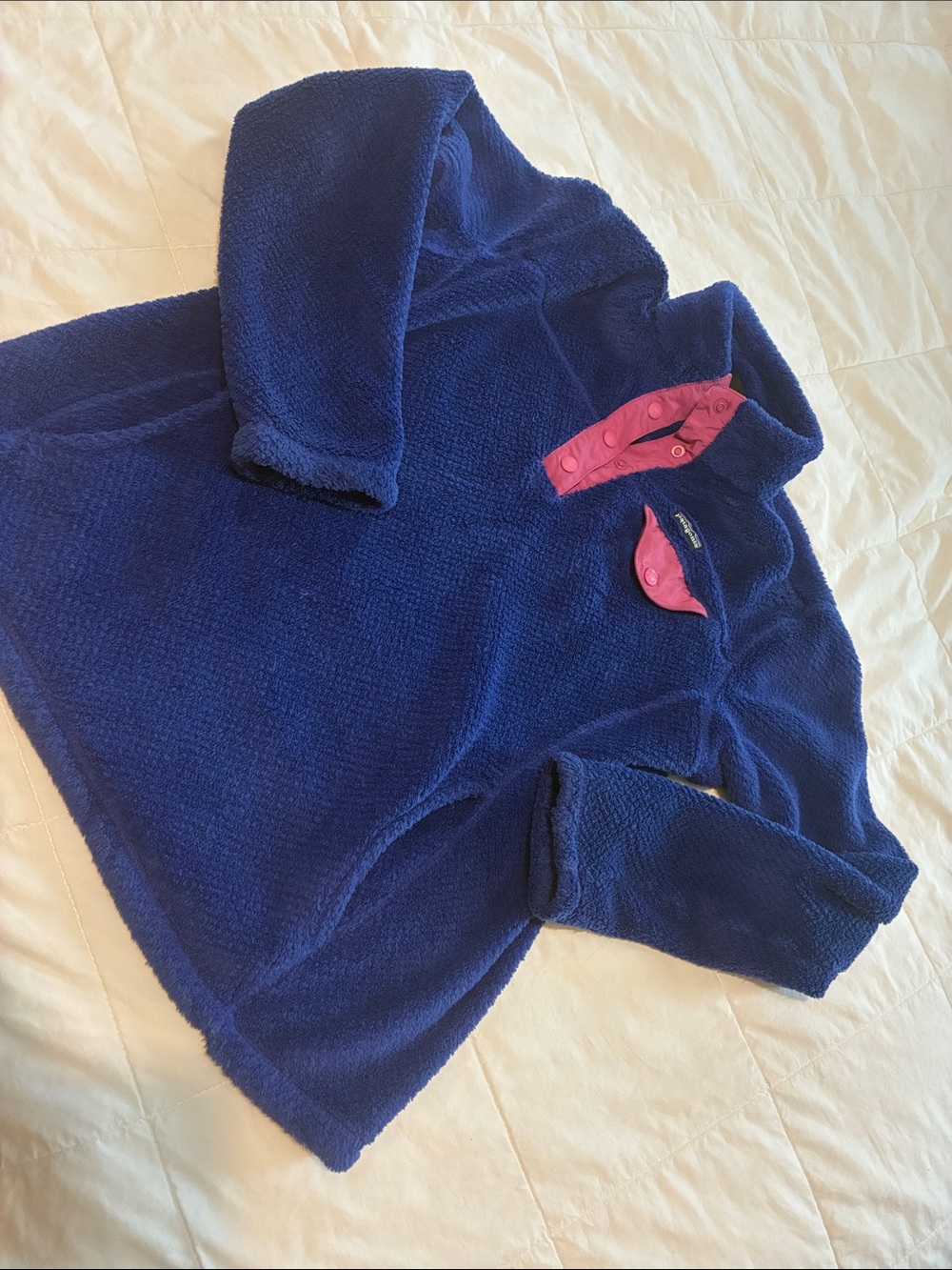 Patagonia Navy Fleece Pullover with Purple Snap Placket